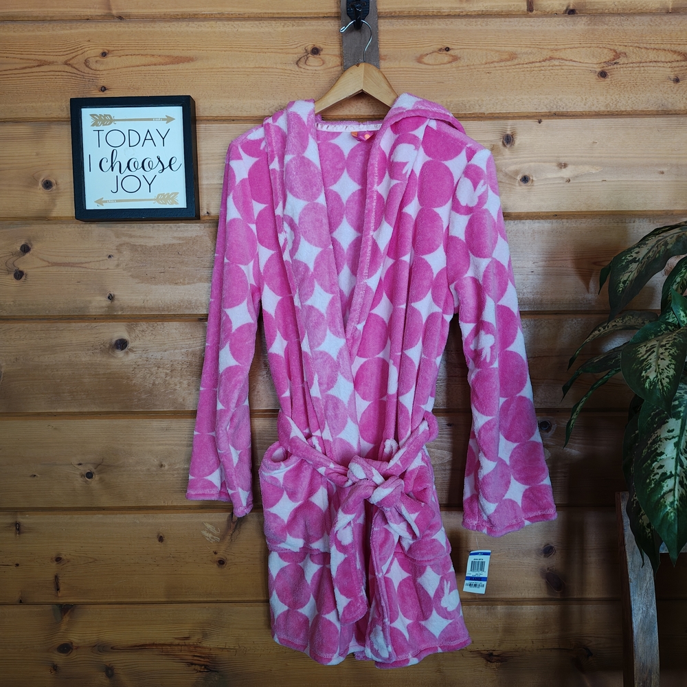 Jenni by Jennifer Moore NWT Bunny Dot Fleece Sherpa Pink‎ Hood Robe Lounge Sz XL